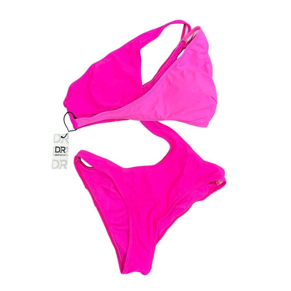 Dressin Cutout One Shoulder One Piece Swimsuit in Pink, Size M​​